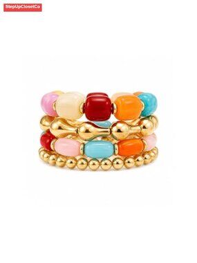 4pcs Boho Beaded Bracelet Set Women Chunky Stackable Resin Acrylic Stretch